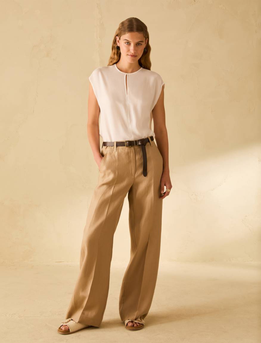 Wide, linen twill trousers - BEIGE - Pennyblack