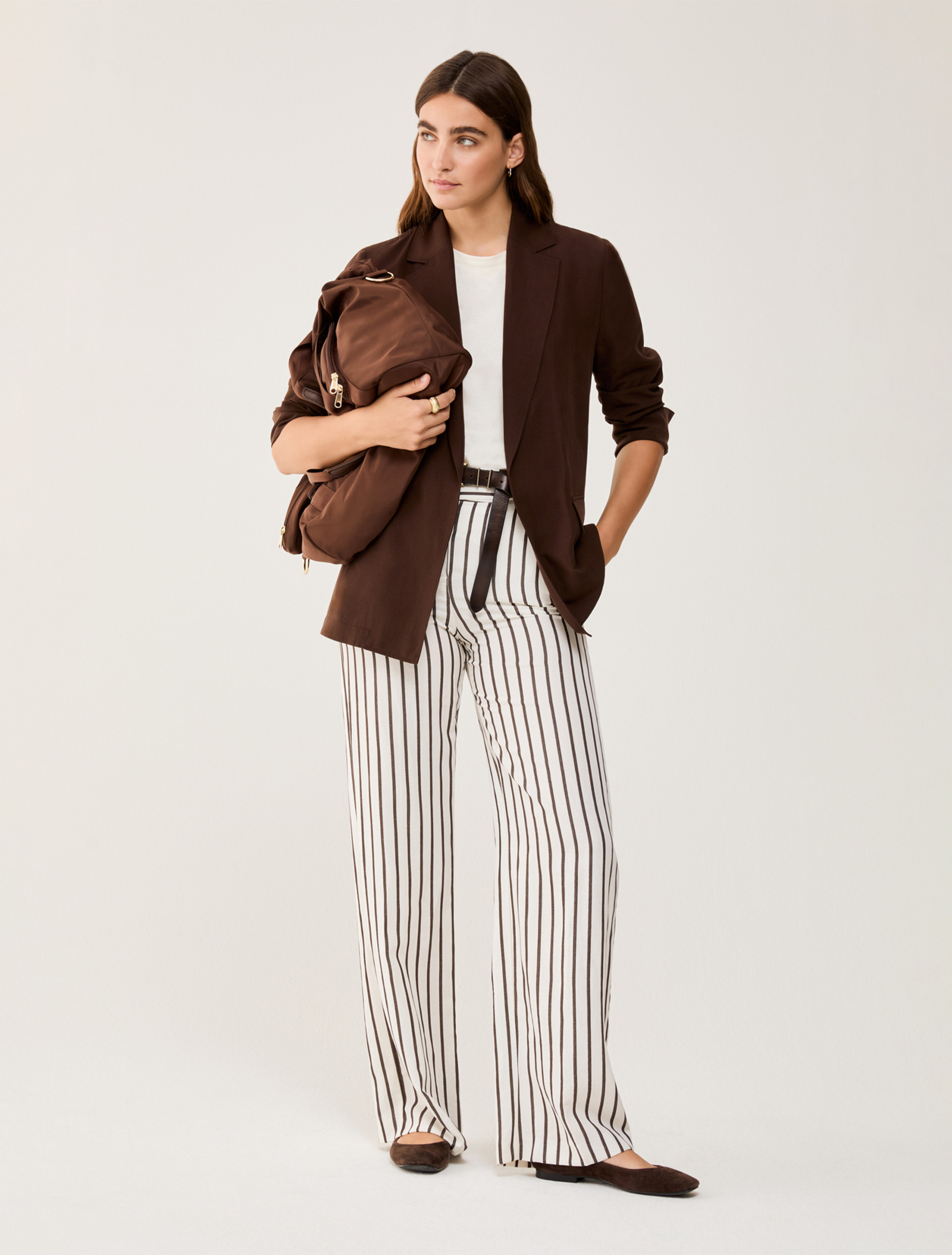 Wide, linen-blend trousers - IVORY - pennyblack