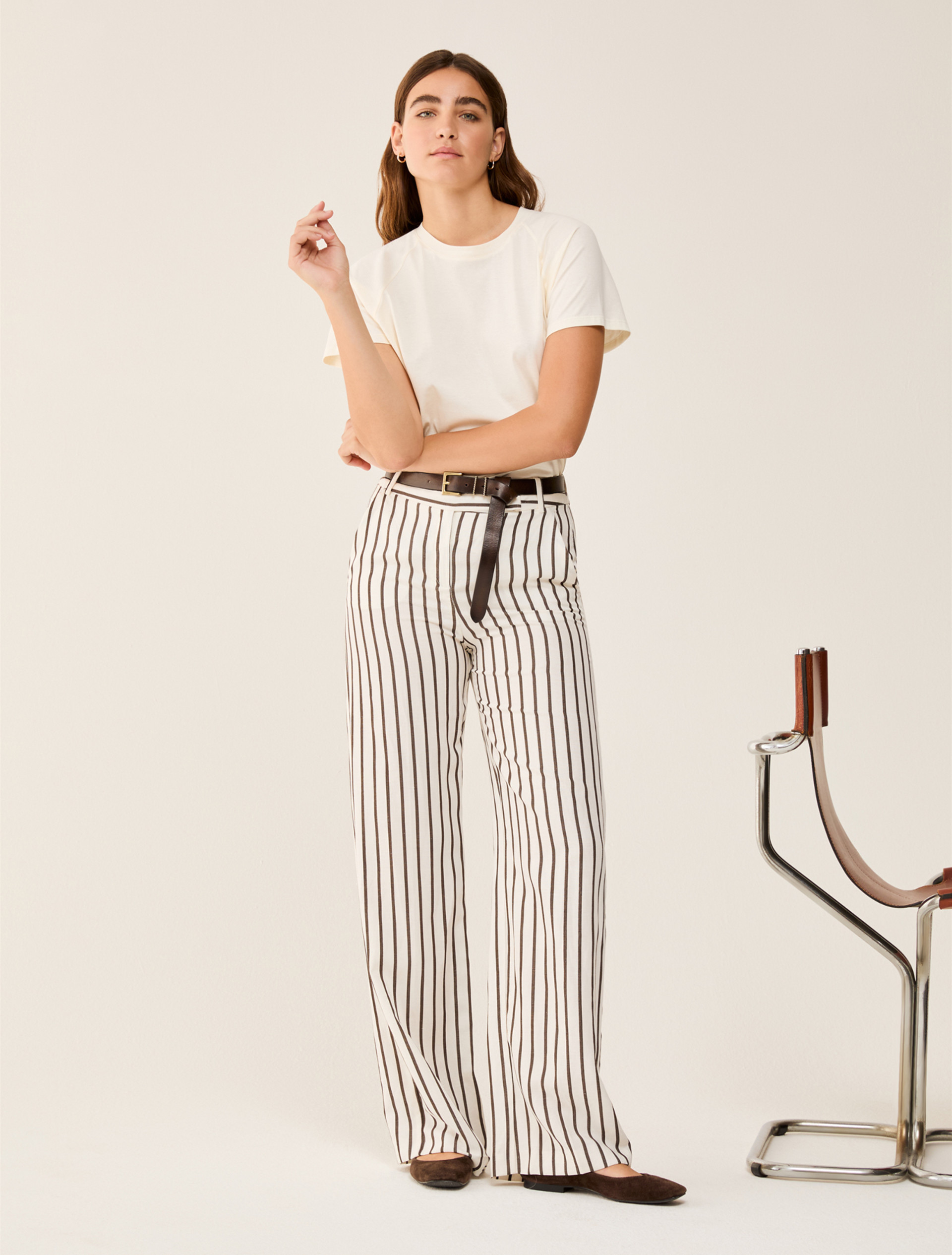 Wide, linen-blend trousers - IVORY - pennyblack