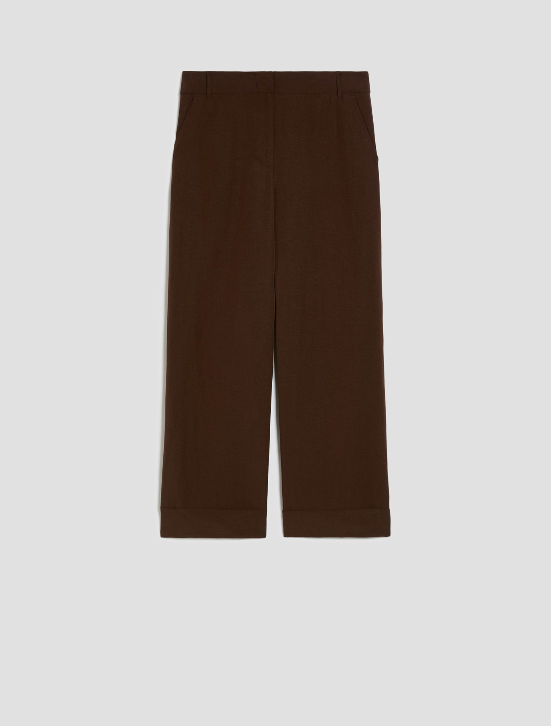 Wide, linen-blend trousers - CHOCOLATE - pennyblack