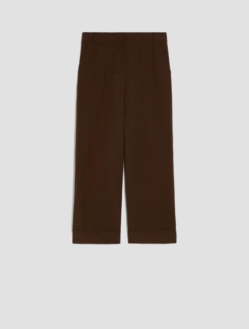 Wide, linen-blend trousers - CHOCOLATE - Pennyblack - 2