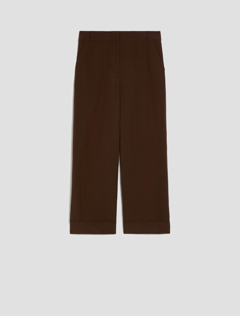 Wide, linen-blend trousers - CHOCOLATE - pennyblack