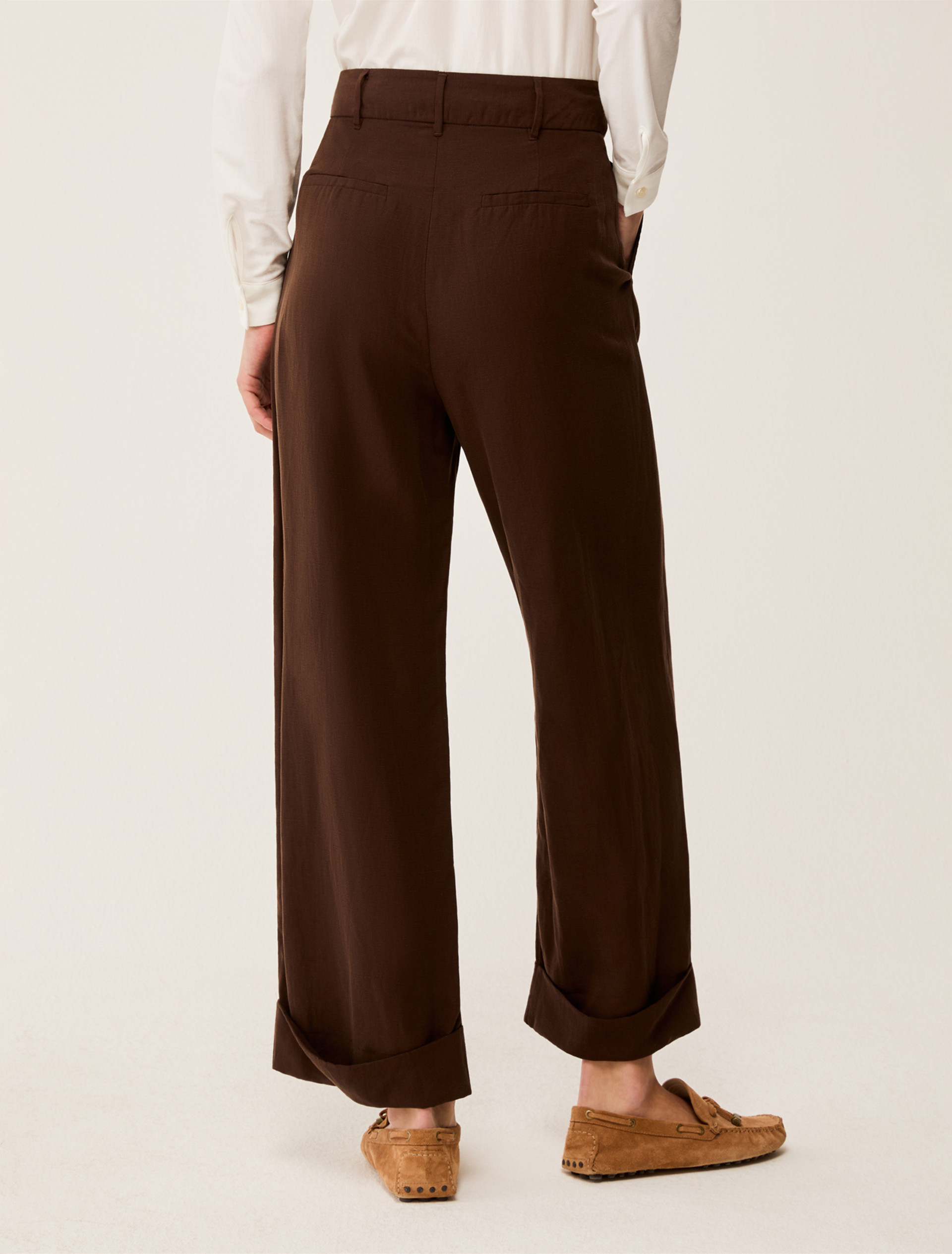 Wide, linen-blend trousers - CHOCOLATE - pennyblack