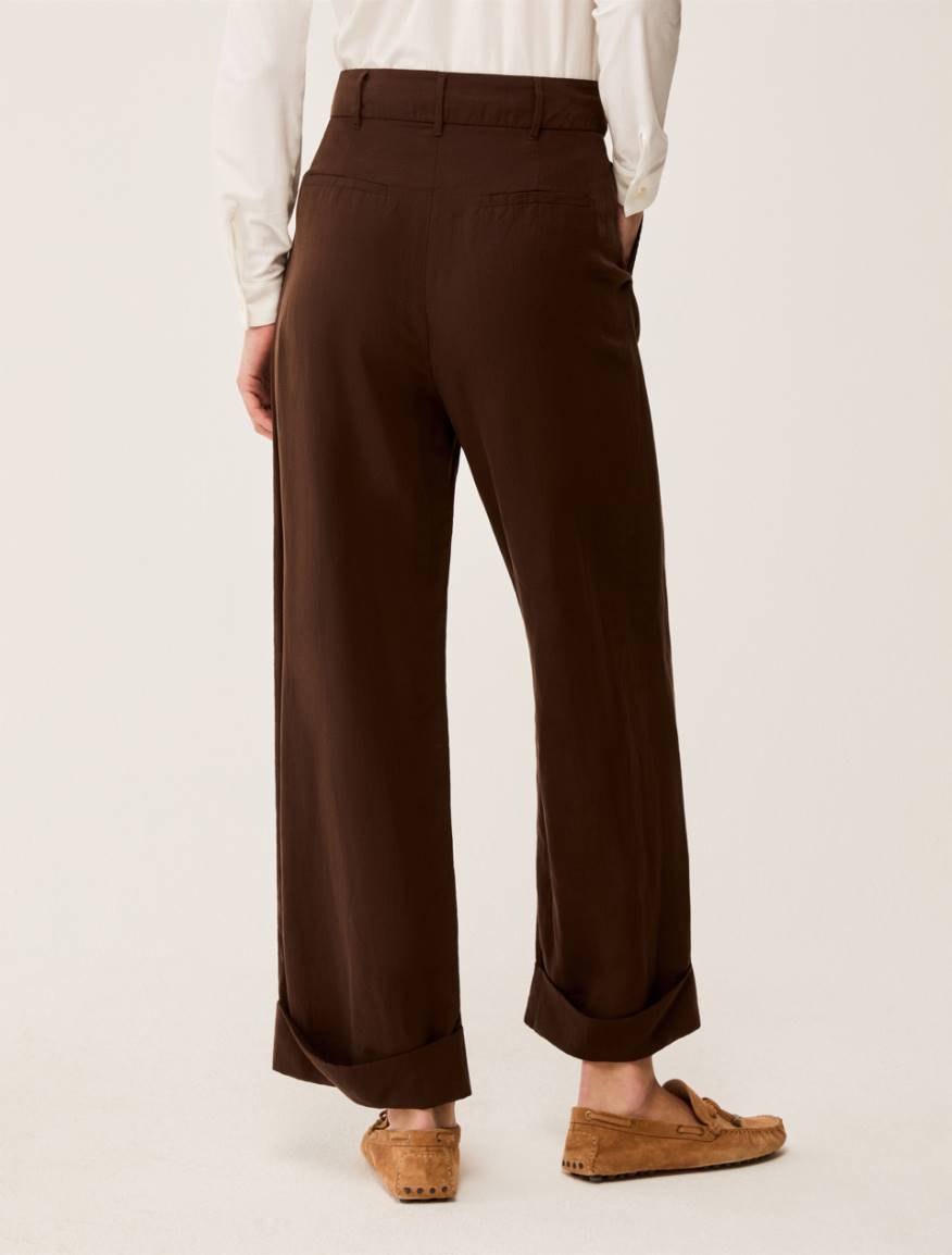 Wide, linen-blend trousers - CHOCOLATE - Pennyblack - 3