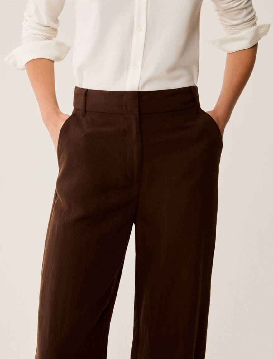 Wide, linen-blend trousers - CHOCOLATE - Pennyblack - 4