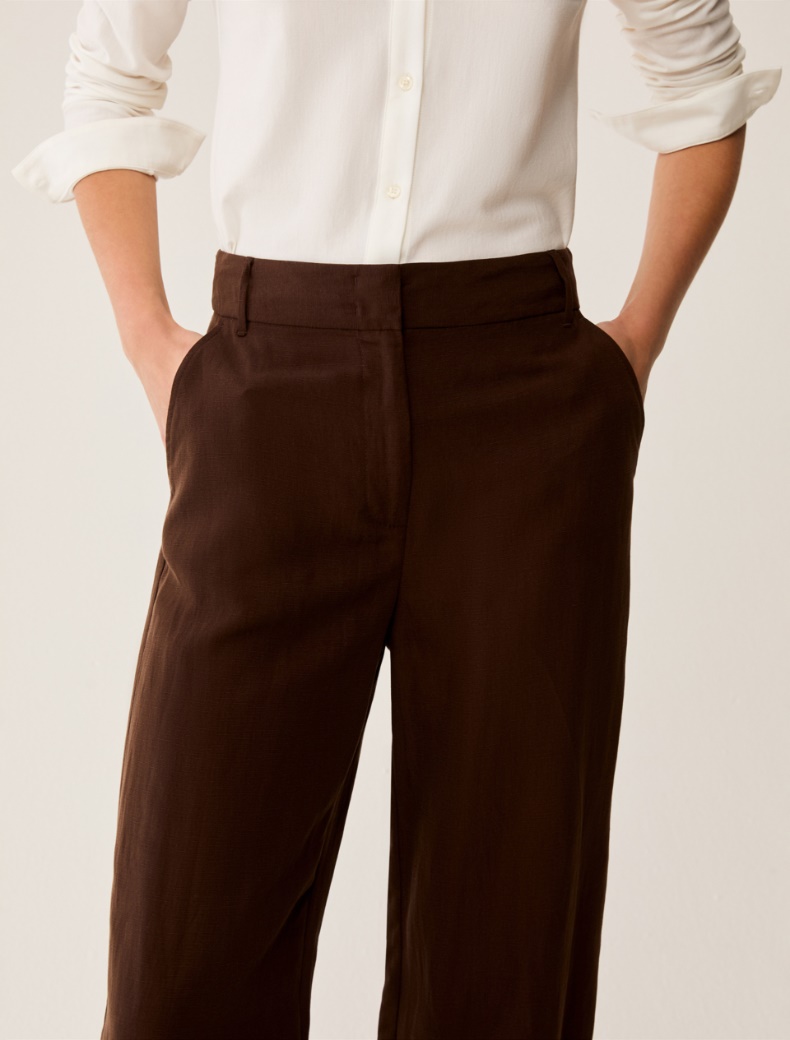 Wide, linen-blend trousers - CHOCOLATE - pennyblack