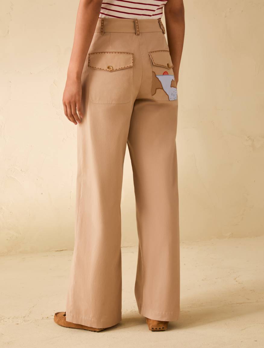 Gabardine trousers with embroidery - CAMEL - Pennyblack - 3