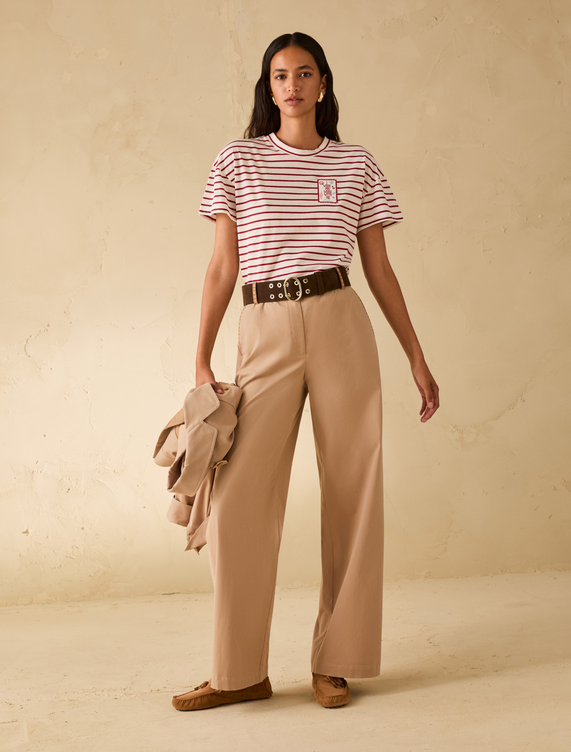 Gabardine trousers with embroidery - CAMEL - pennyblack