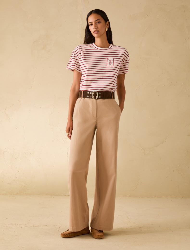 Gabardine trousers with embroidery - CAMEL - pennyblack