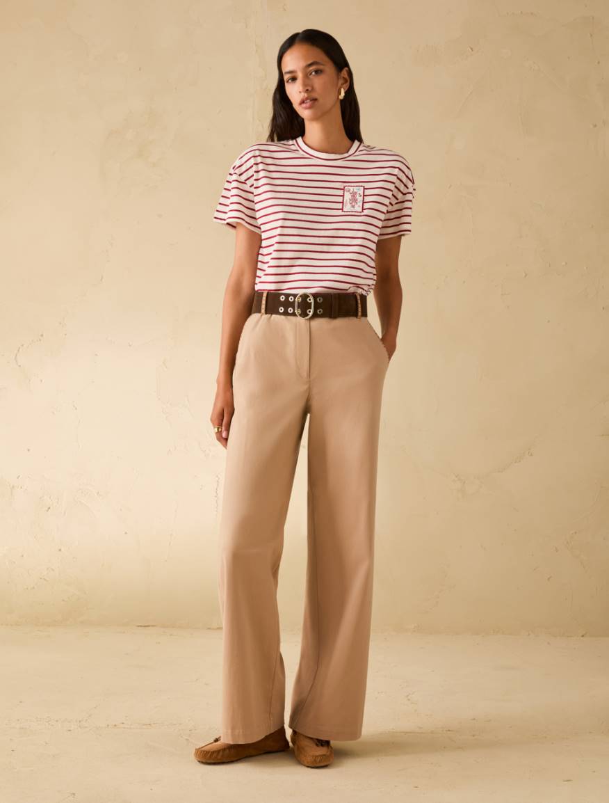 Gabardine trousers with embroidery - CAMEL - Pennyblack