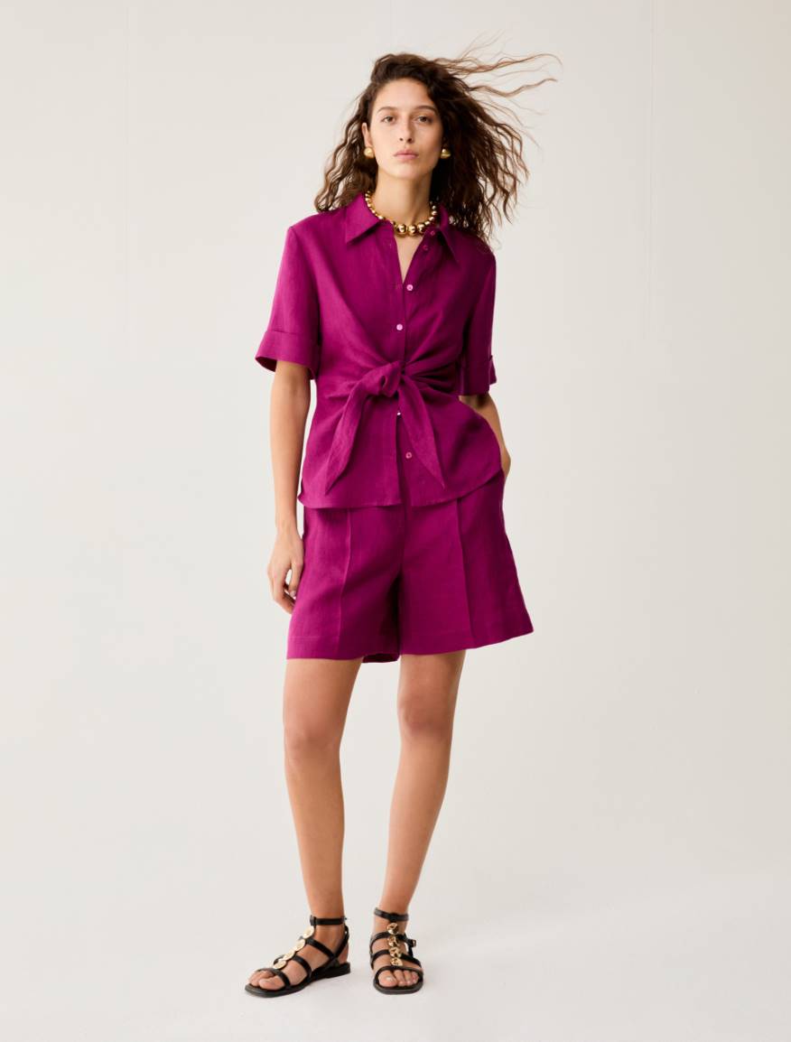 Pure linen shorts - MAGENTA - Pennyblack