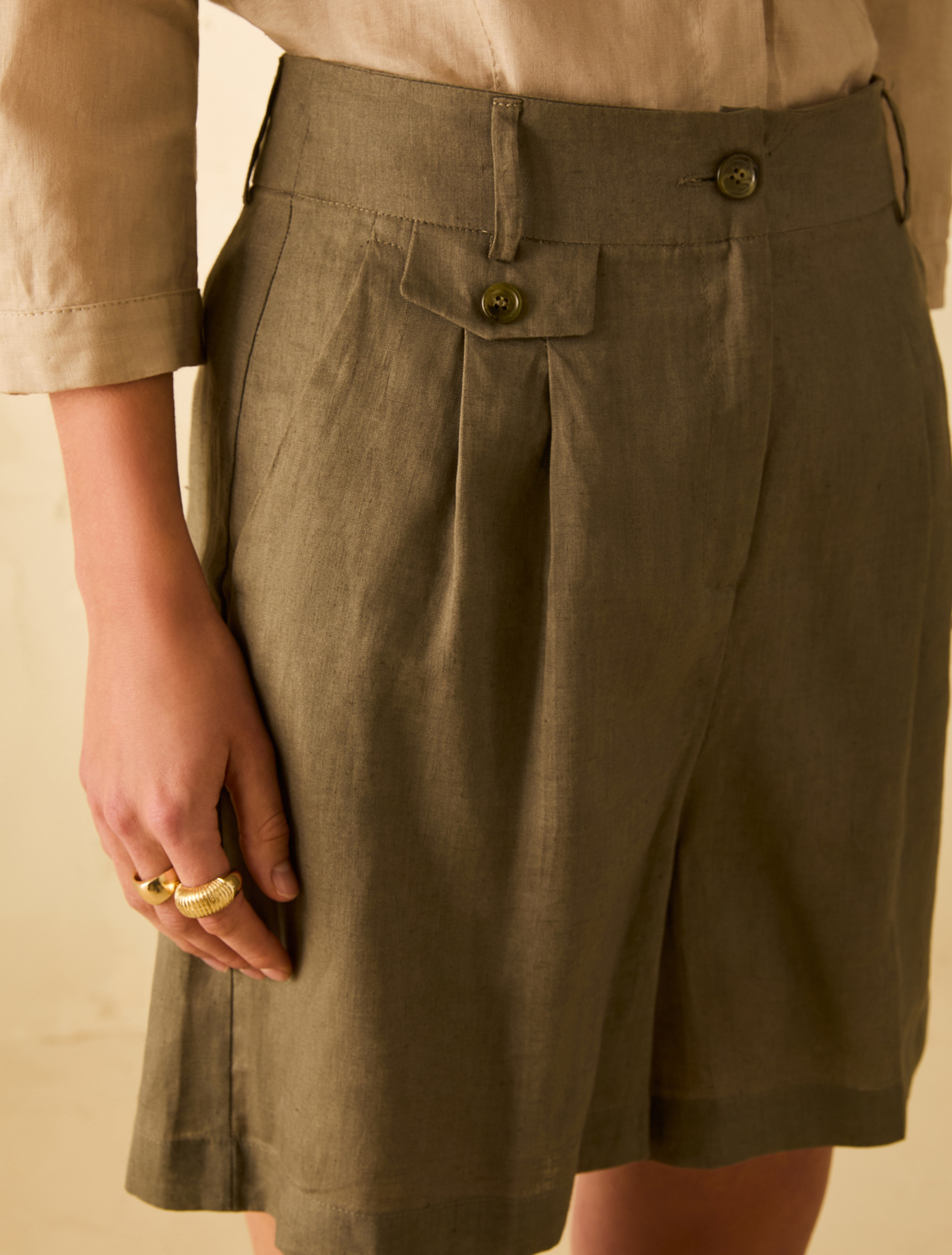 Pure linen shorts - KAKI - pennyblack