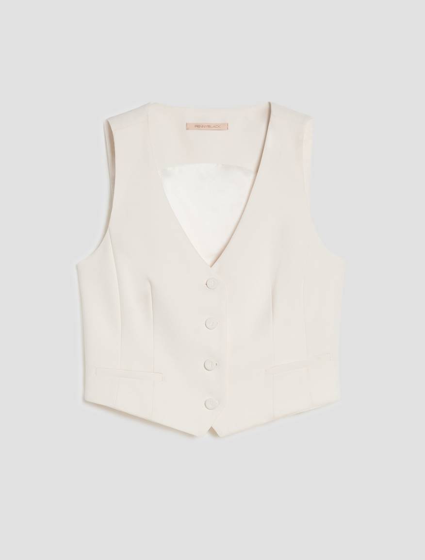 Slim-fit cady vest - IVORY - Pennyblack - 2