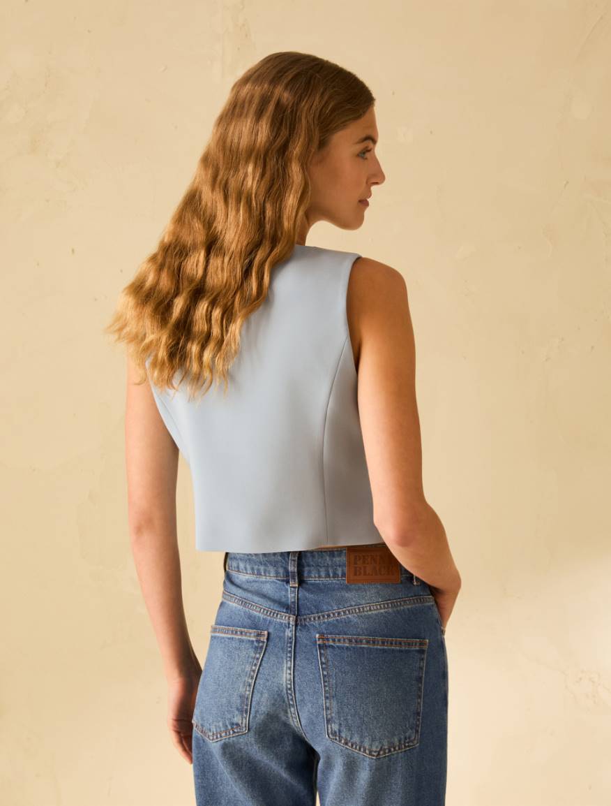 Slim-fit cady vest - LIGHT BLUE - Pennyblack - 3