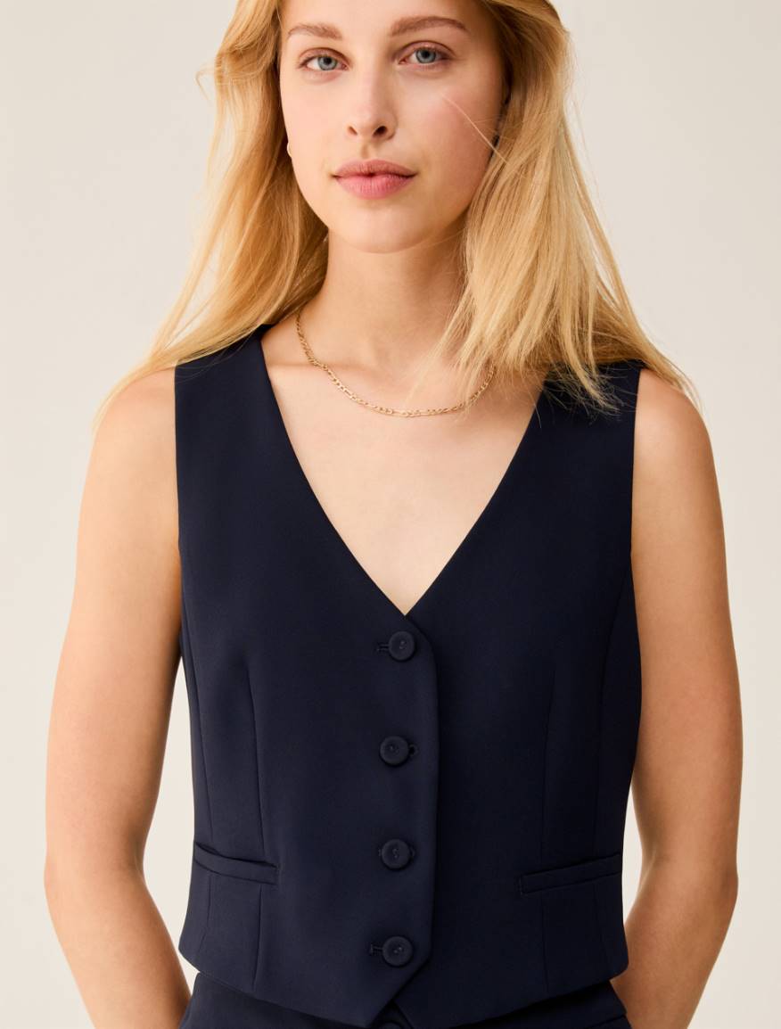 Slim-fit cady vest - NAVY - Pennyblack - 4