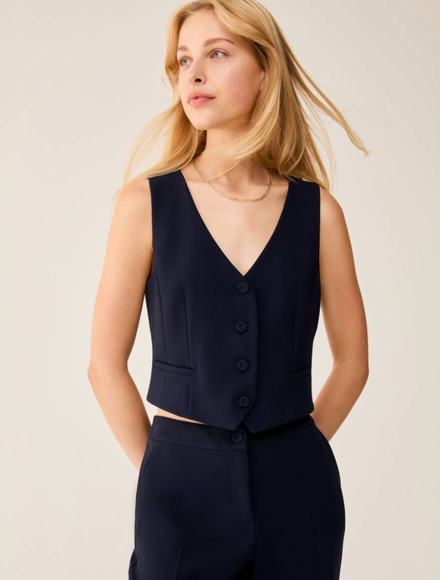 Slim-fit cady vest - NAVY - Pennyblack