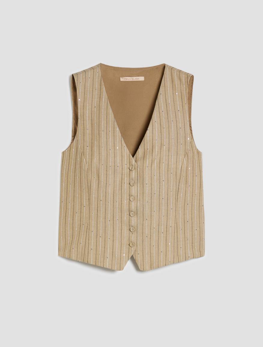 Pinstriped vest with sequins - SAGE - Pennyblack - 2