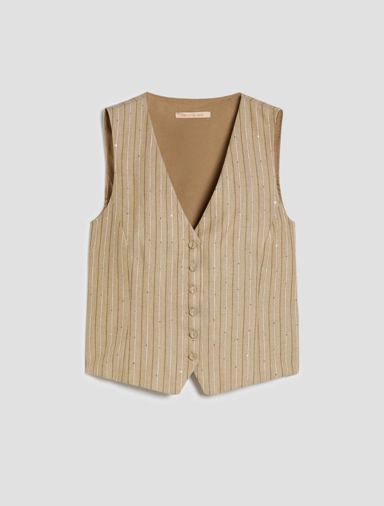 Pinstriped vest with sequins - SAGE - pennyblack