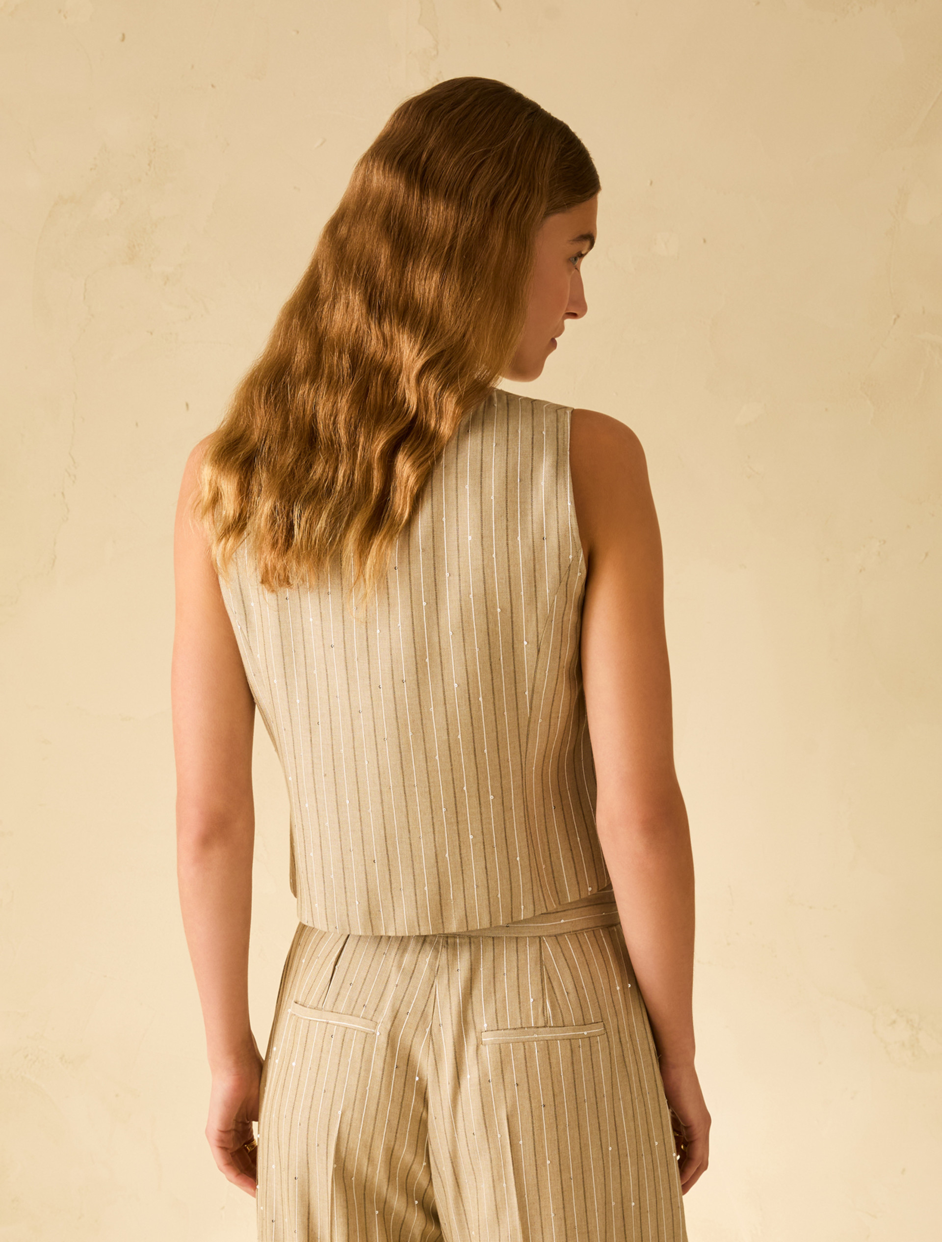 Pinstriped vest with sequins - SAGE - pennyblack