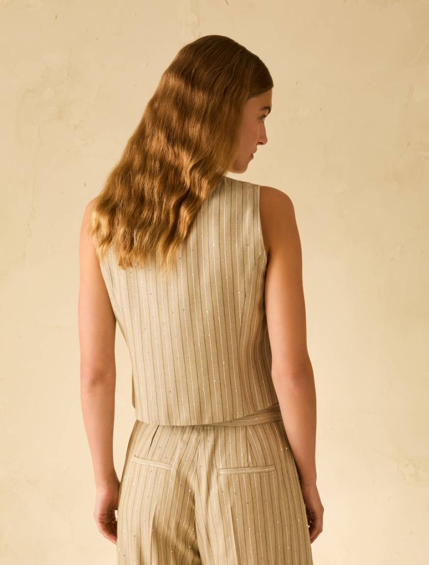 Pinstriped vest with sequins - SAGE - Pennyblack - 3