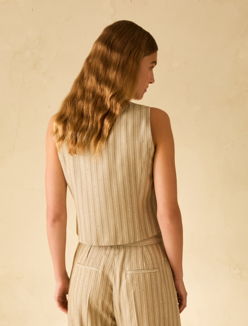 Pinstriped vest with sequins - SAGE - pennyblack