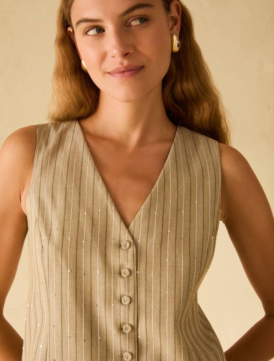Pinstriped vest with sequins - SAGE - Pennyblack - 4