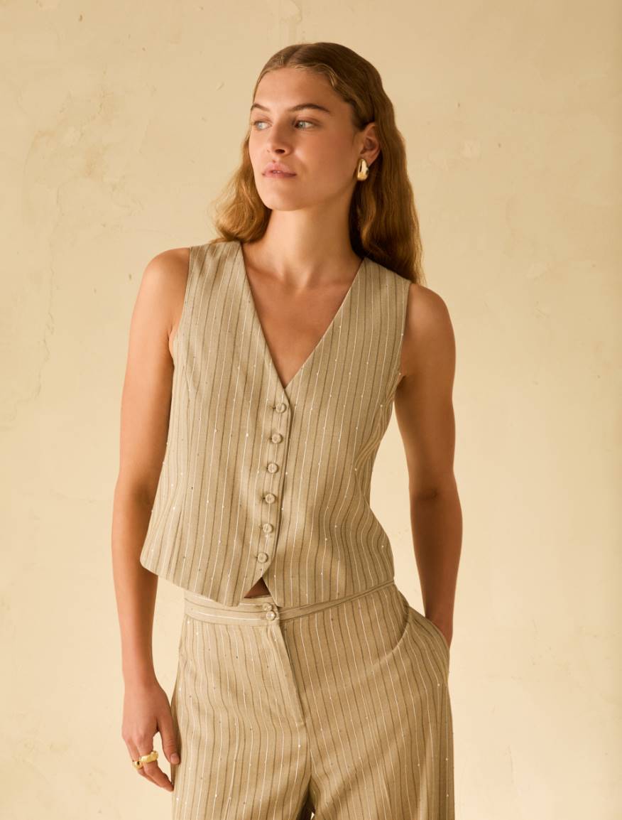 Pinstriped vest with sequins - SAGE - Pennyblack