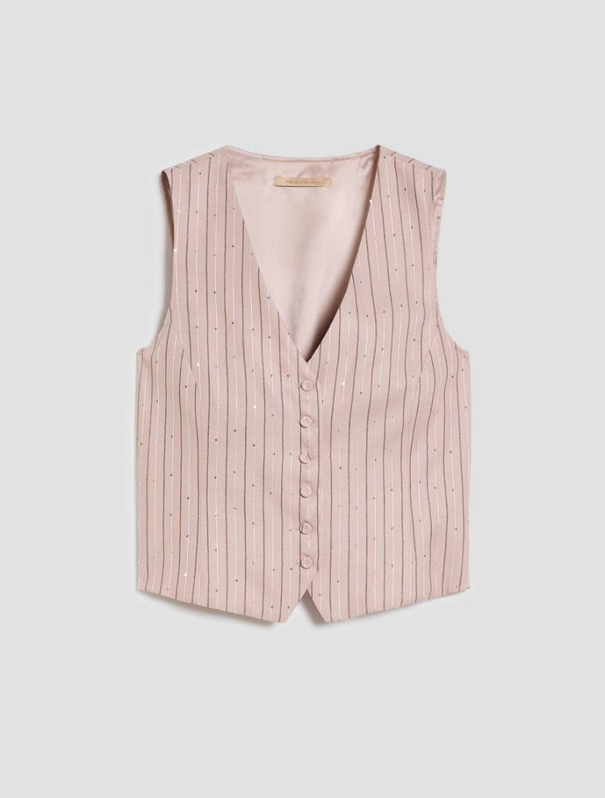 Pinstriped vest with sequins - PINK - Pennyblack - 2