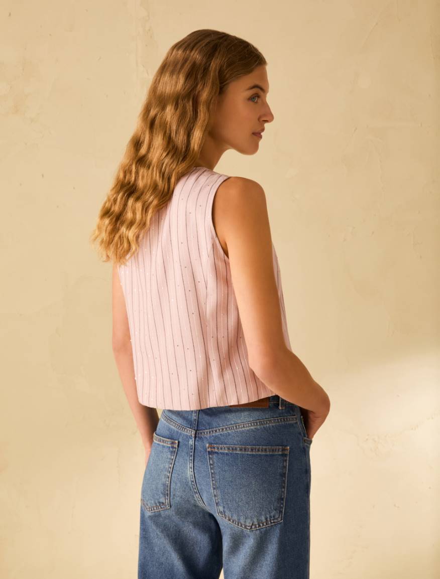 Pinstriped vest with sequins - PINK - Pennyblack - 3