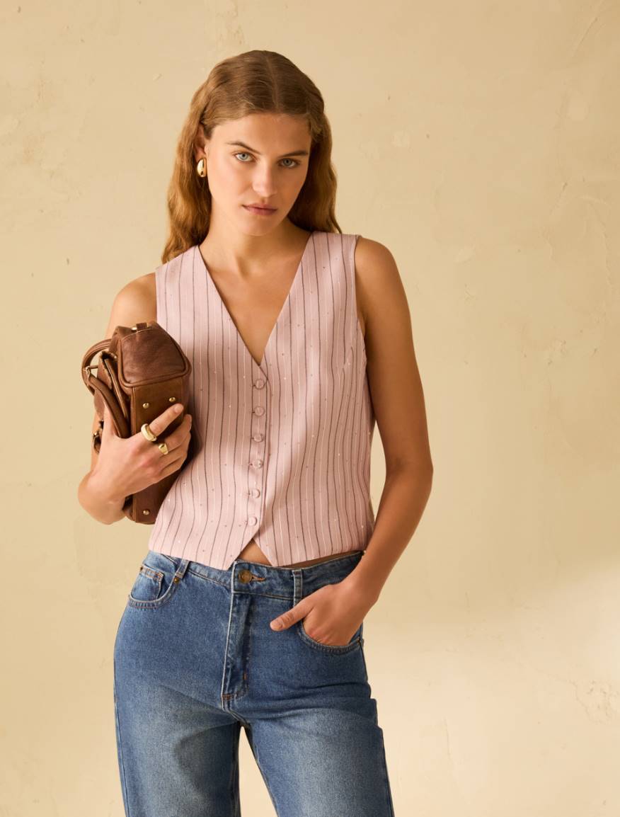 Pinstriped vest with sequins - PINK - Pennyblack