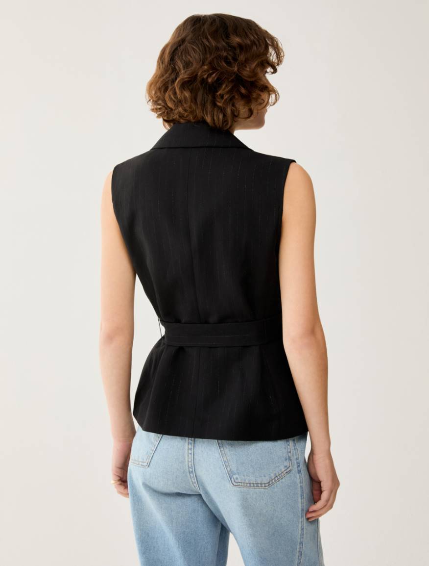 Lamé pinstriped vest - BLACK - Pennyblack - 3