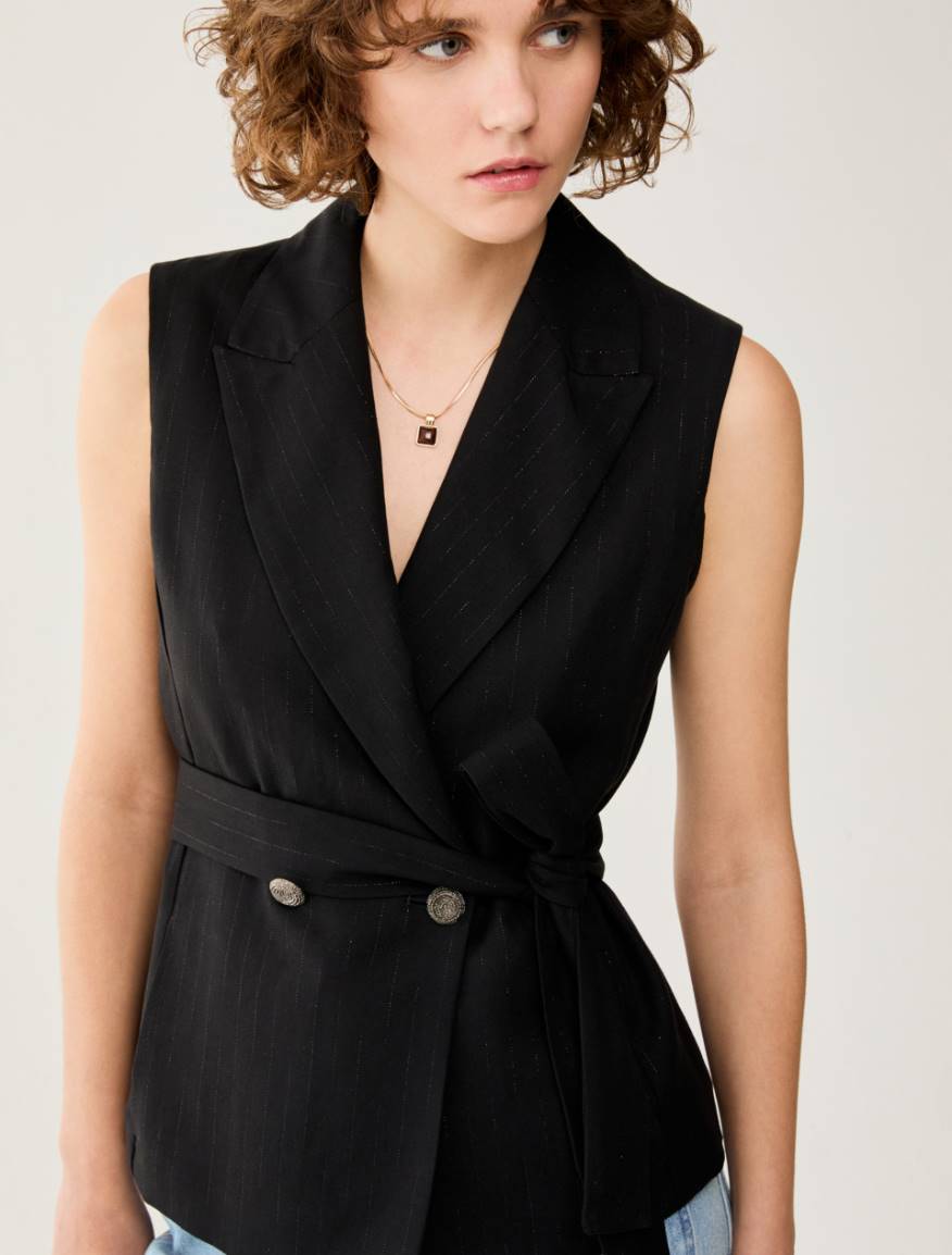 Lamé pinstriped vest - BLACK - Pennyblack - 4