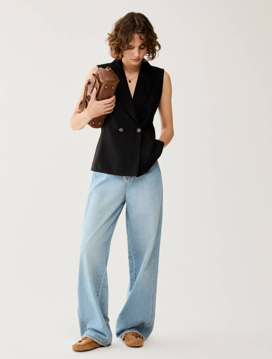 Lamé pinstriped vest - BLACK - Pennyblack - 6