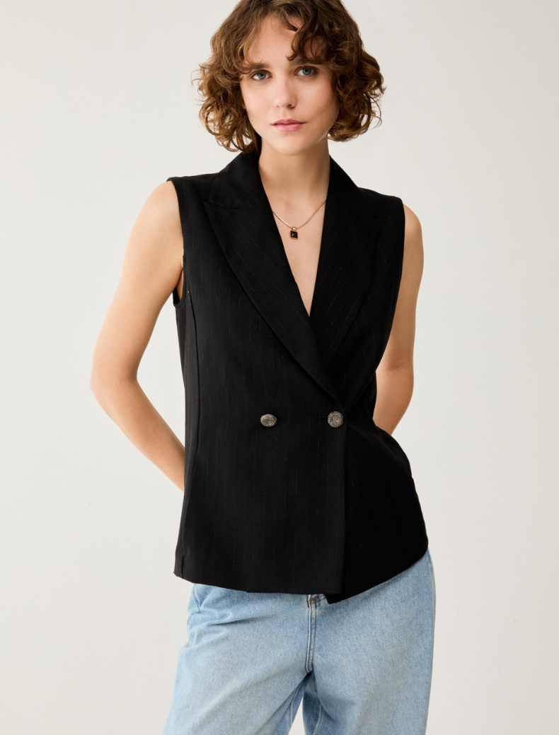 Lamé pinstriped vest - BLACK - pennyblack