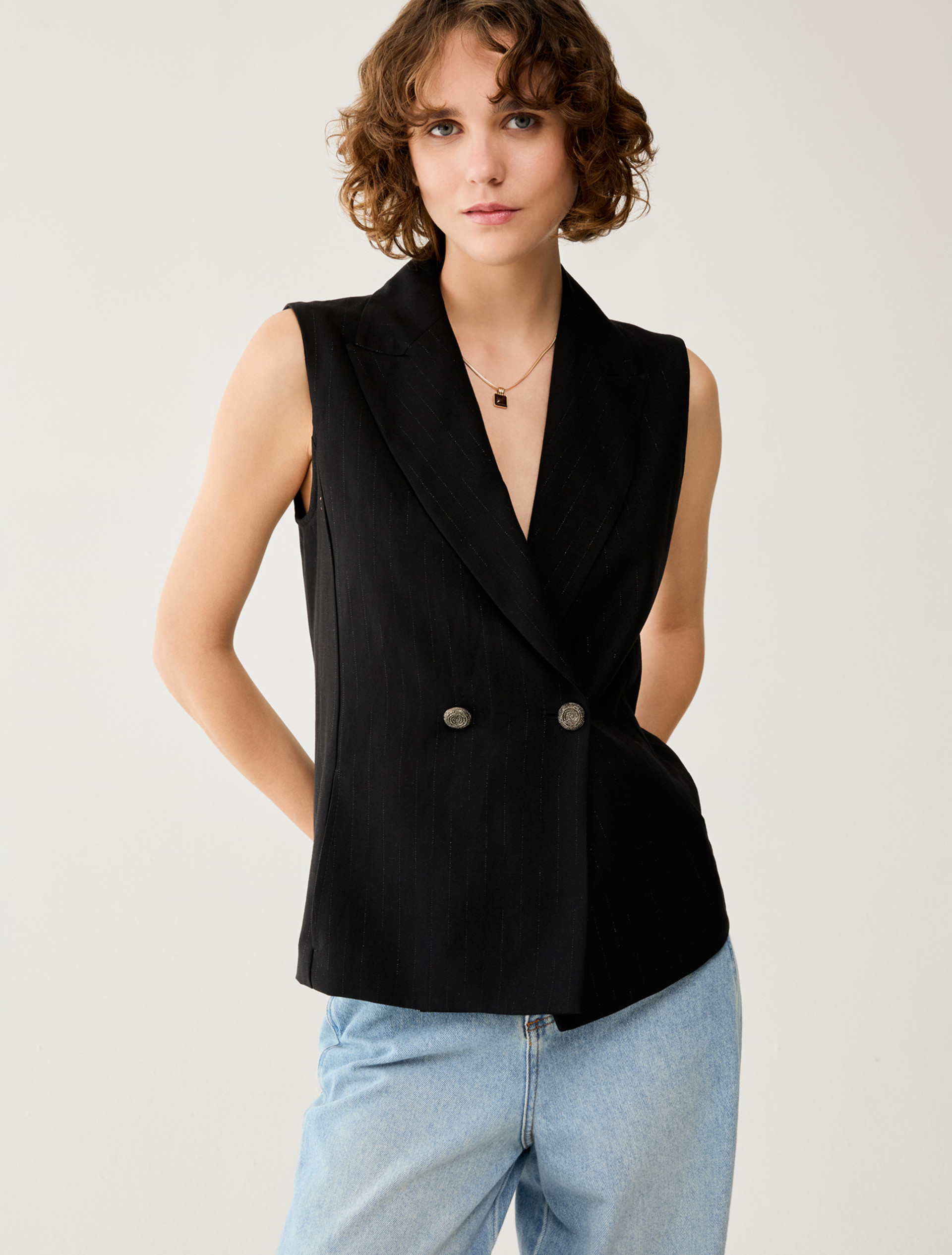 Lamé pinstriped vest - BLACK - pennyblack