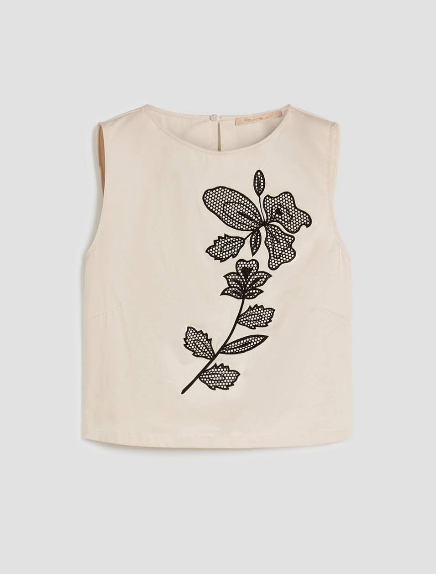 Embroidered cotton top - IVORY - Pennyblack - 2