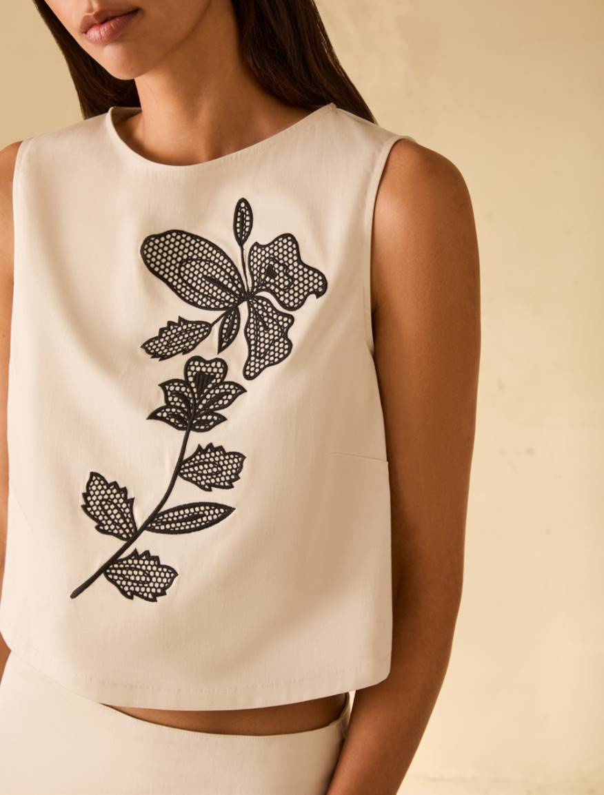 Embroidered cotton top - IVORY - Pennyblack - 4