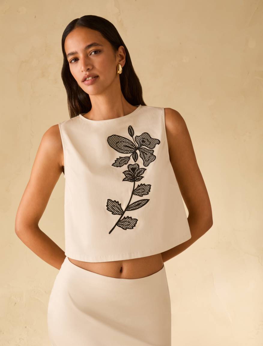 Embroidered cotton top - IVORY - Pennyblack
