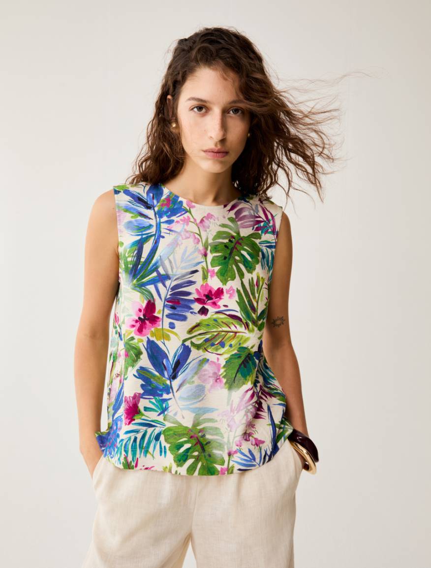 Botanical-patterned top - ECRU - Pennyblack