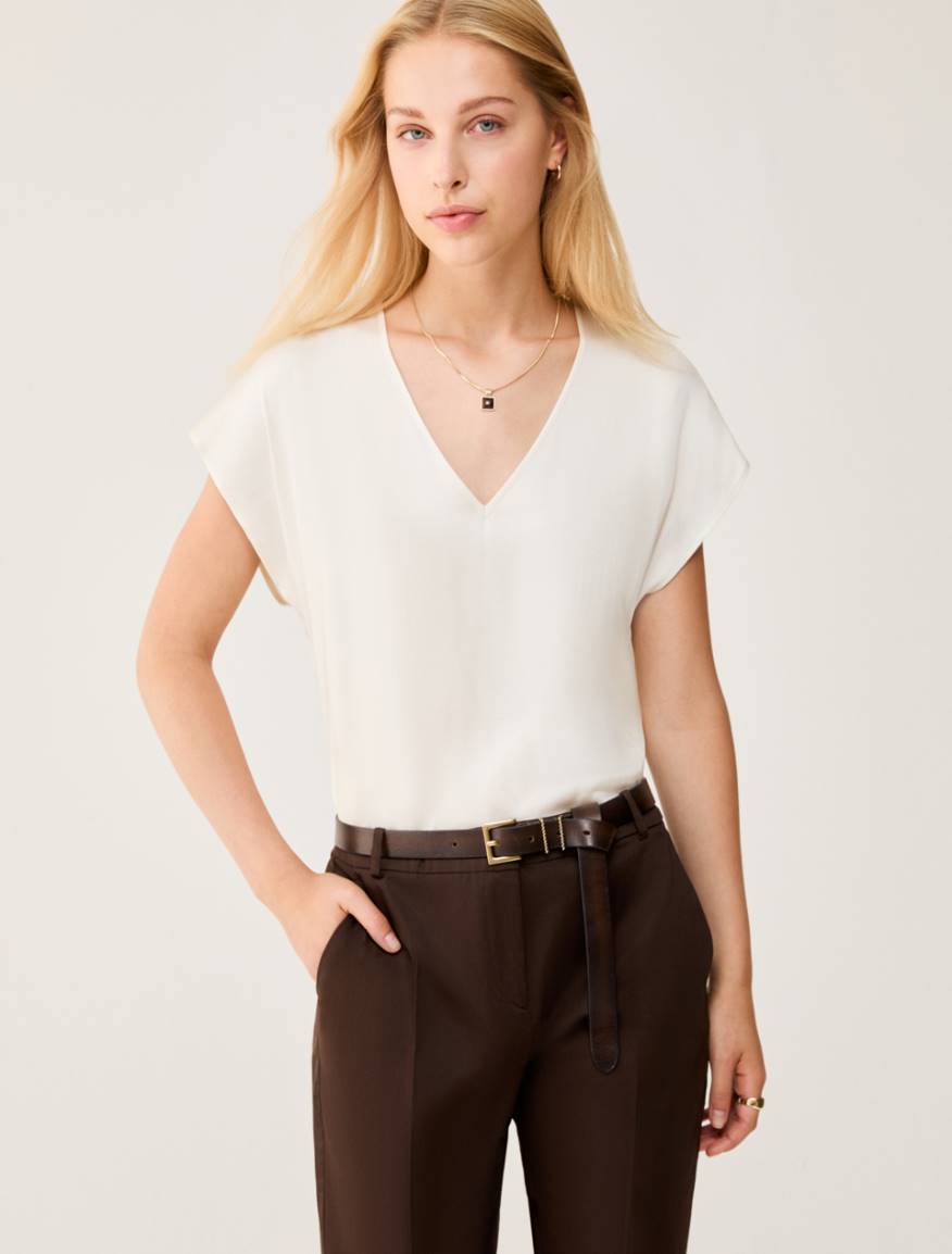 Blusa in twill fluido - AVORIO - Pennyblack