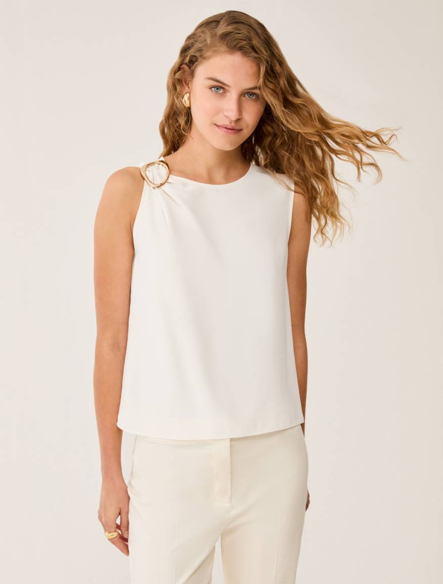 Top in sablé fabric with buckle - IVORY - Pennyblack