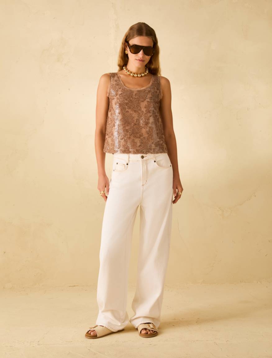 Fil coupé top with sequins - SAND - Pennyblack - 5