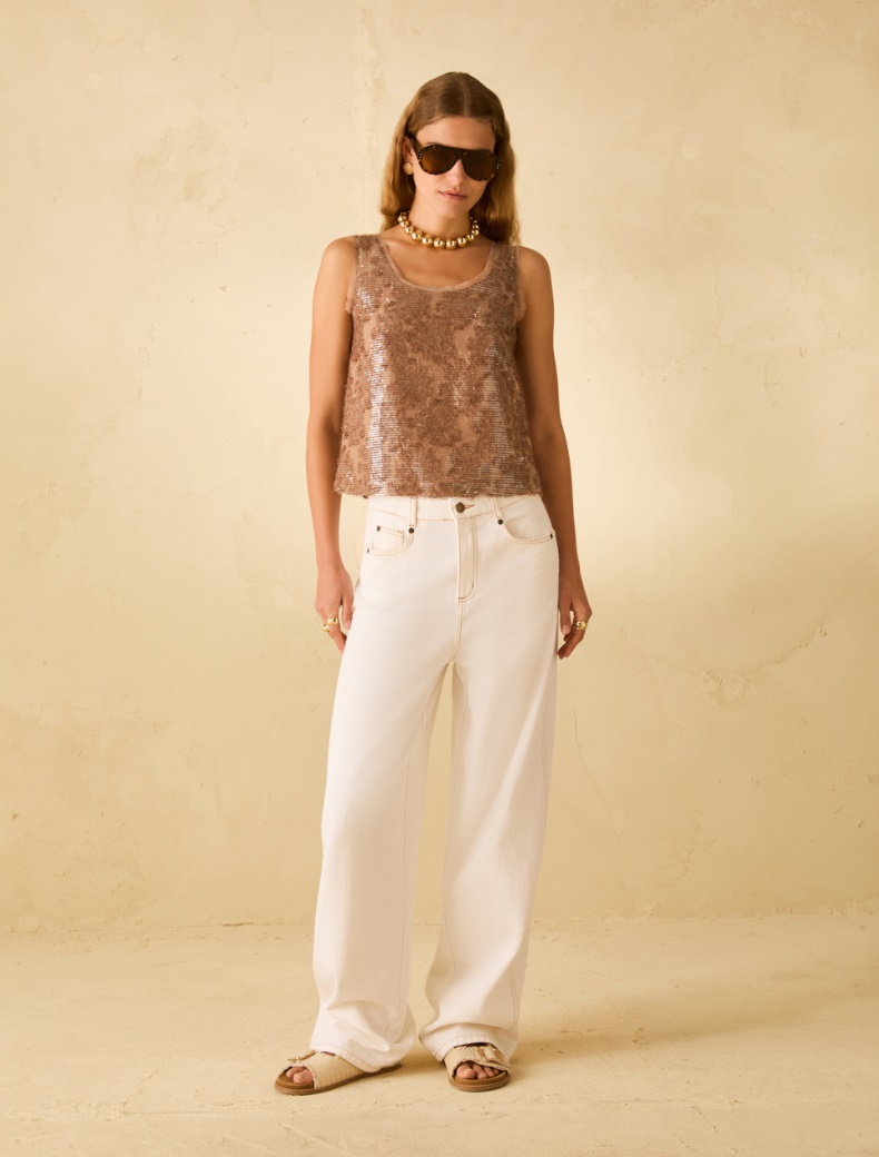 Fil coupé top with sequins - SAND - pennyblack