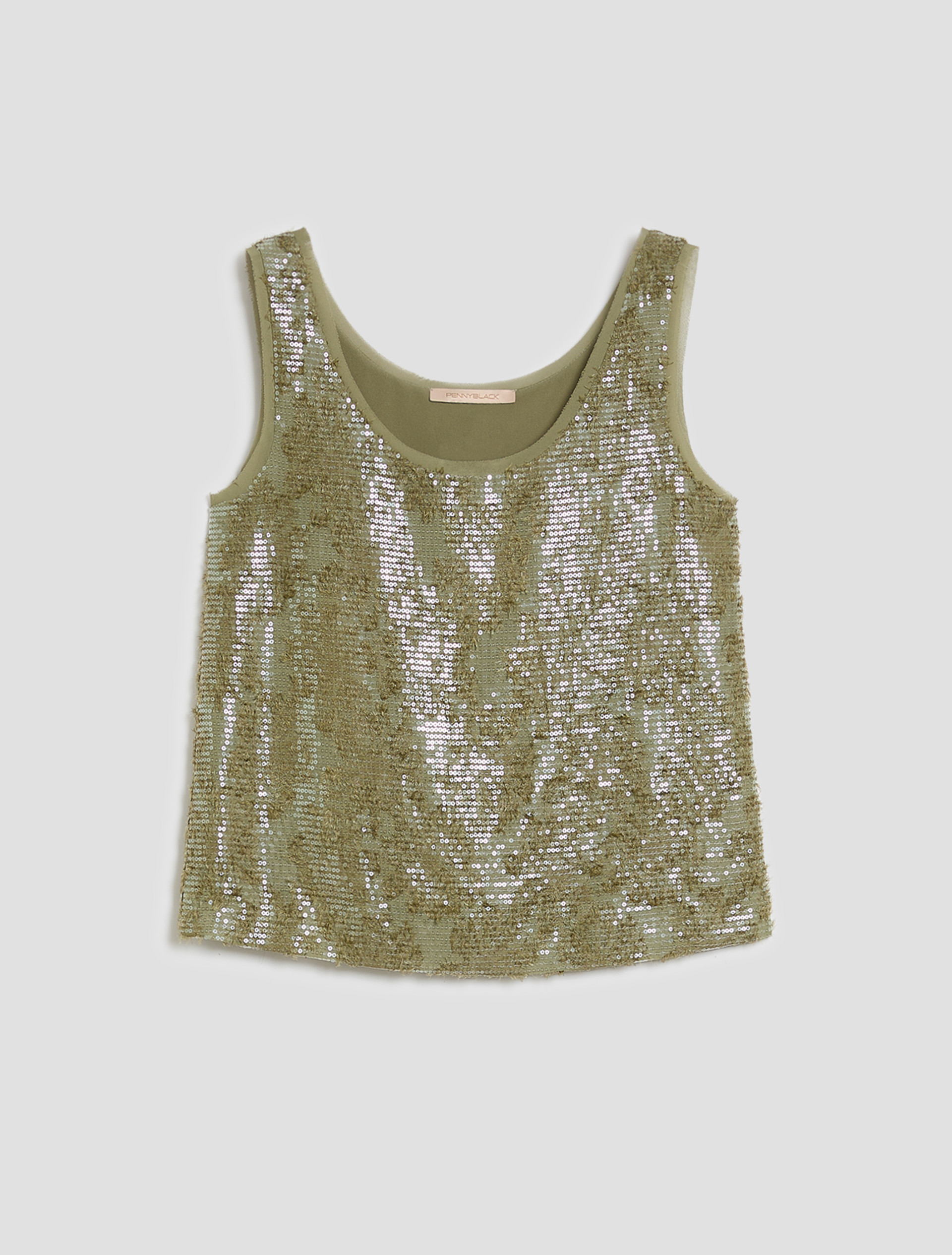 Fil coupé top with sequins - GREEN - pennyblack