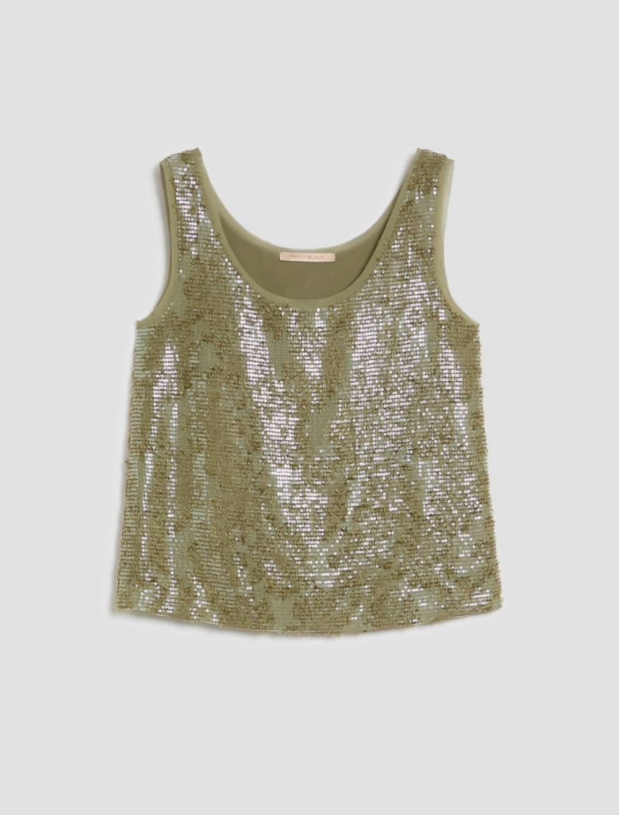 Fil coupé top with sequins - GREEN - Pennyblack - 2