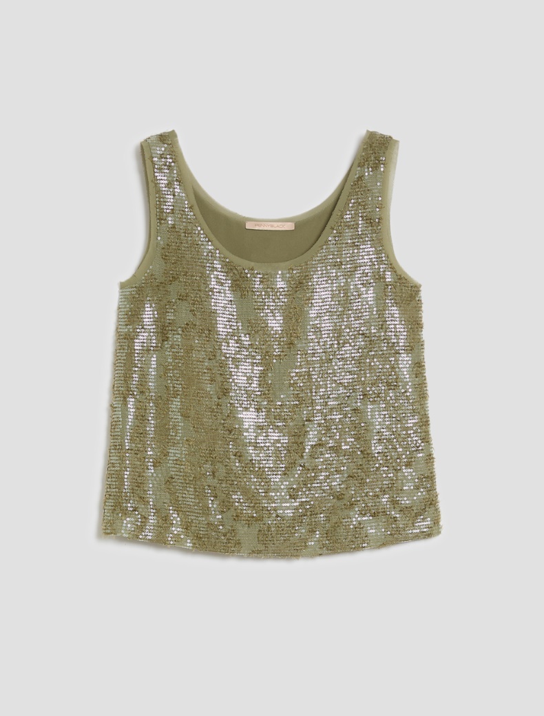 Fil coupé top with sequins - GREEN - pennyblack