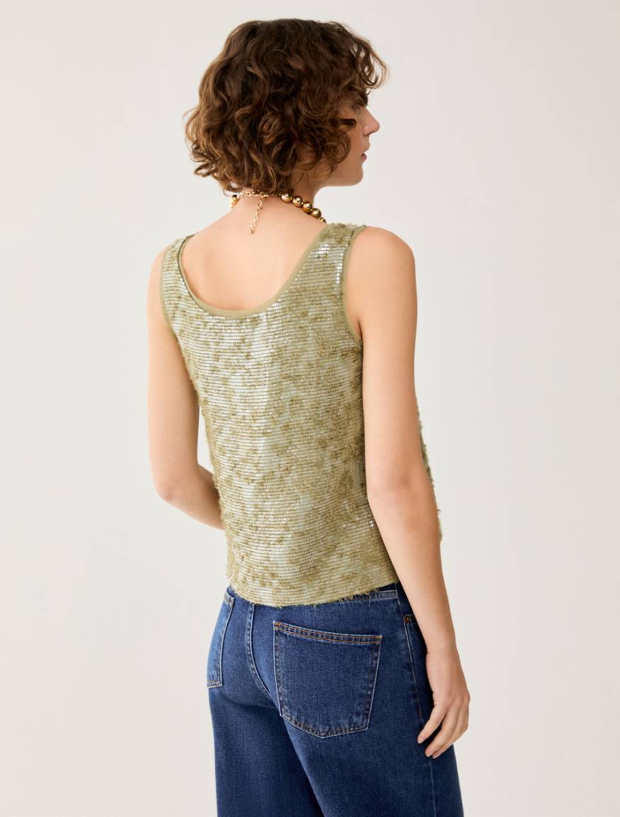 Fil coupé top with sequins - GREEN - Pennyblack - 3