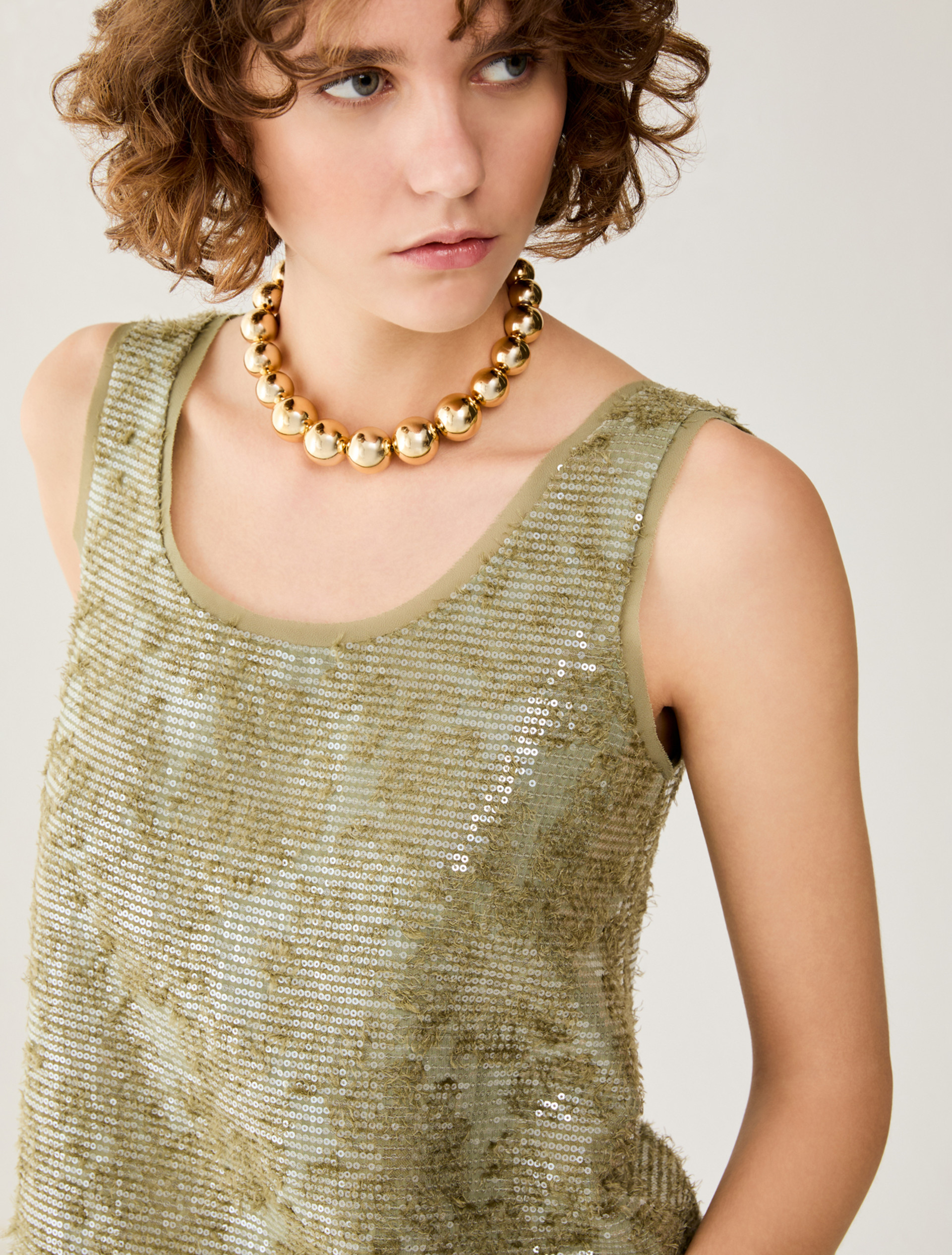 Fil coupé top with sequins - GREEN - pennyblack