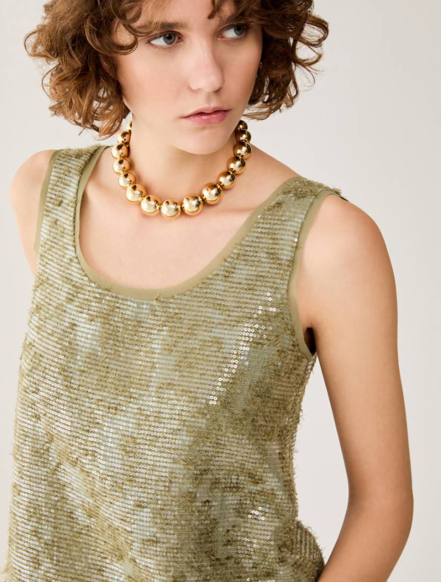 Fil coupé top with sequins - GREEN - Pennyblack - 4