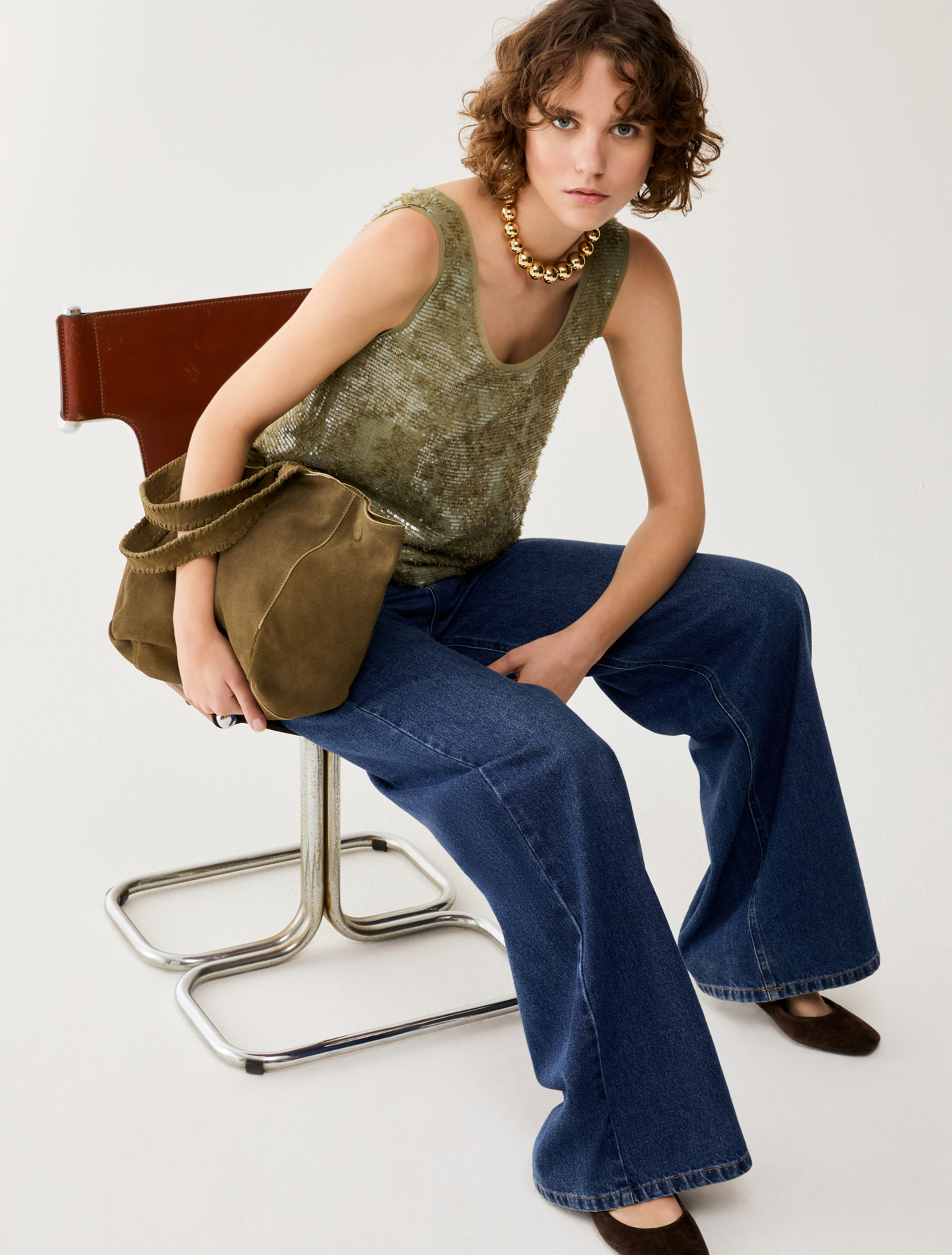 Fil coupé top with sequins - GREEN - pennyblack